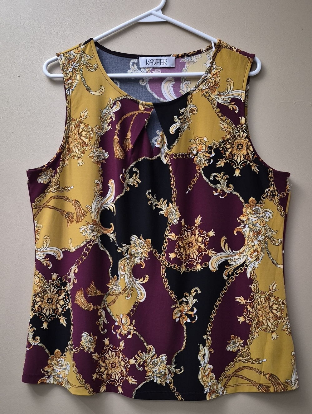 Kasper Sleeveless Baroque Print Camisole - Mustard, Burgundy, Black